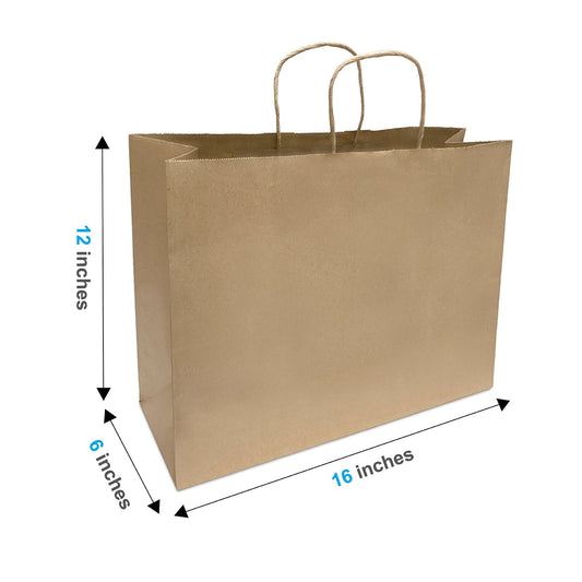1662B | 250pcs Vogue 16x6x12 inches Kraft Paper Bags Twisted Handles – main