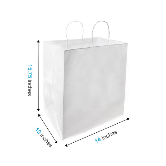 1410W | 200pcs Super Royal 14x10x15.75 inches White Paper Bags Twisted Handles – main